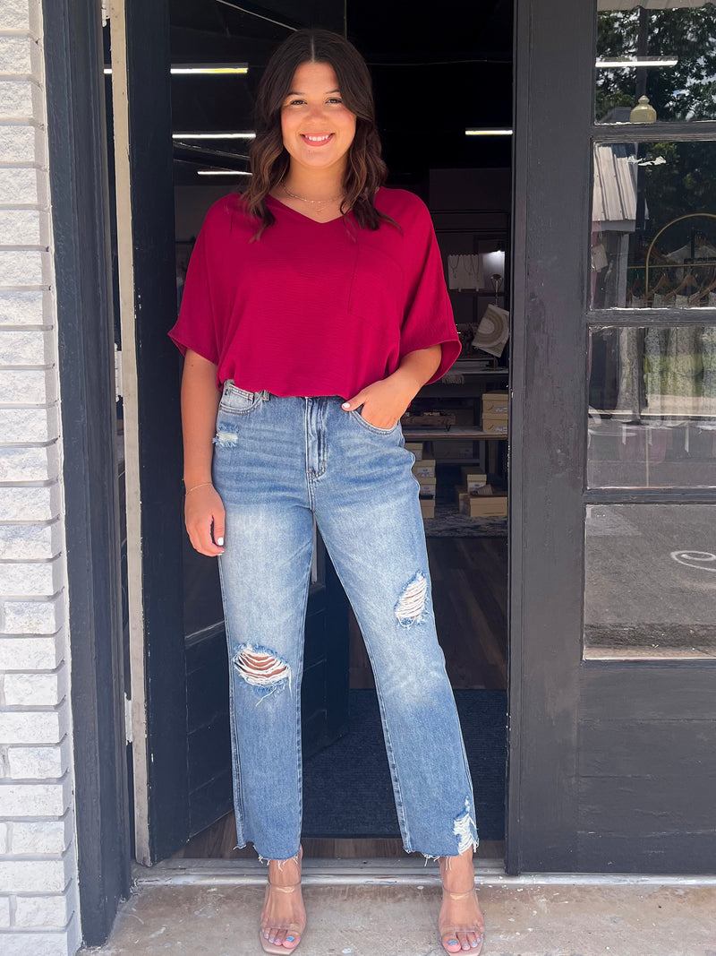 Oversized Dolman Staple Vneck Blouse