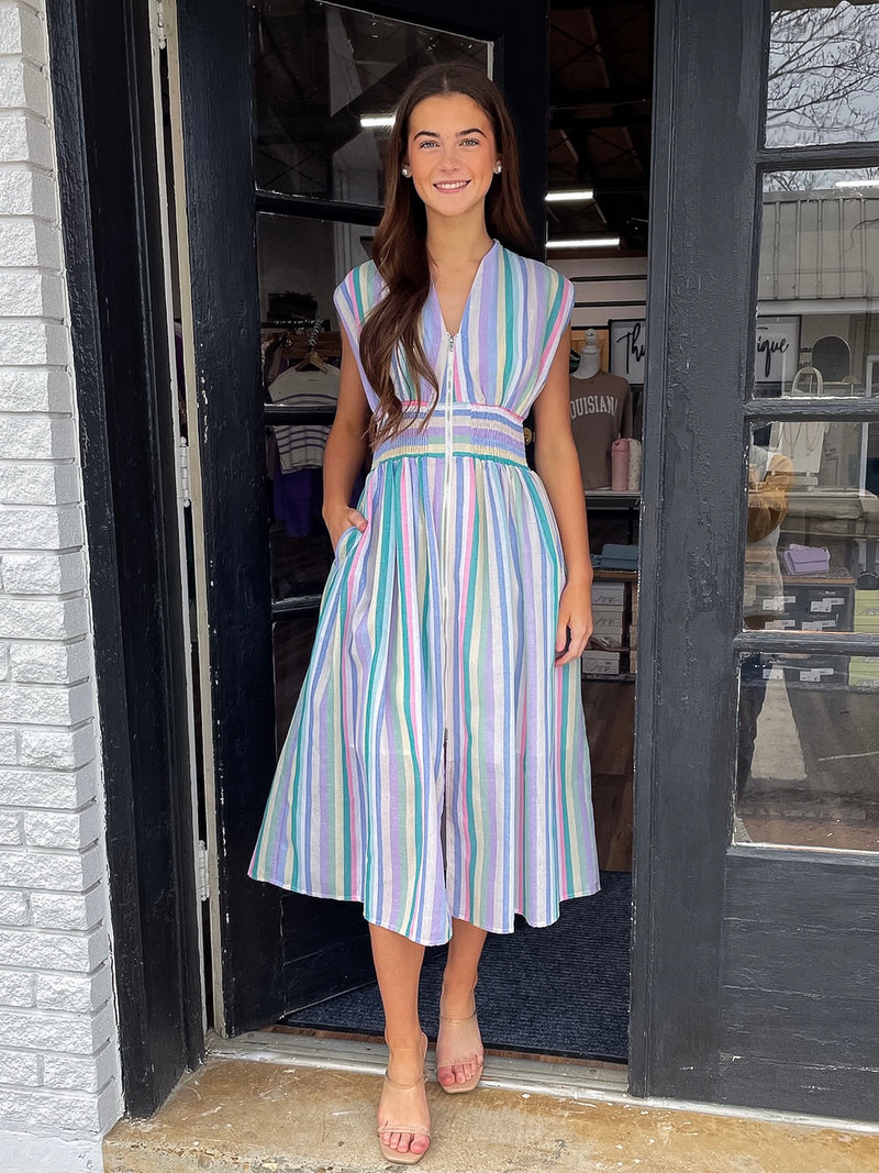 Step Into Spring Striped Midi Dress