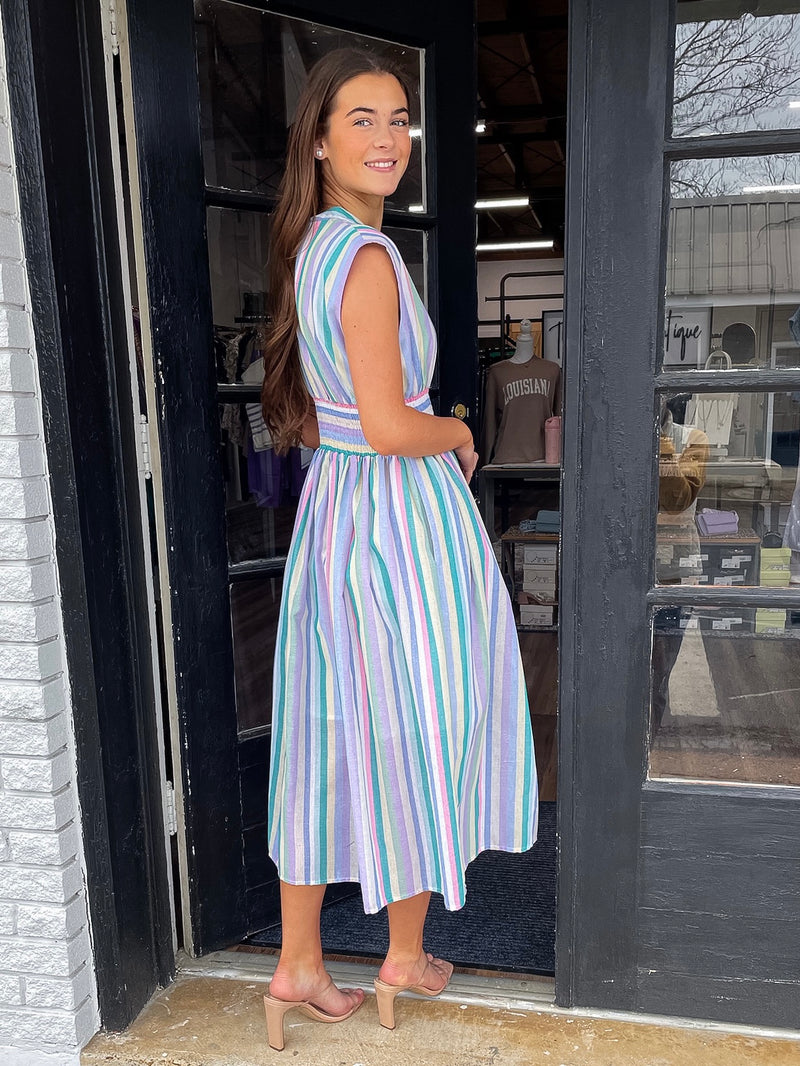 Step Into Spring Striped Midi Dress