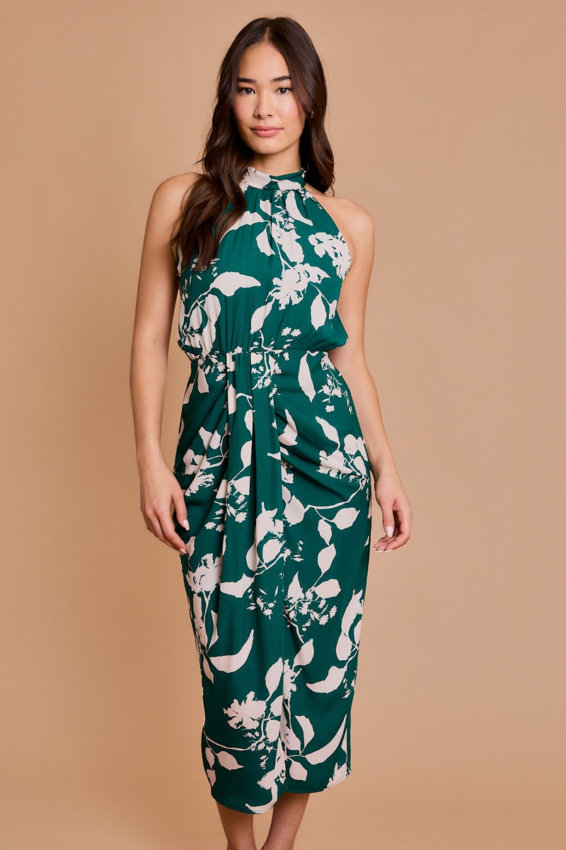 Halter Neck Floral Midi Dress