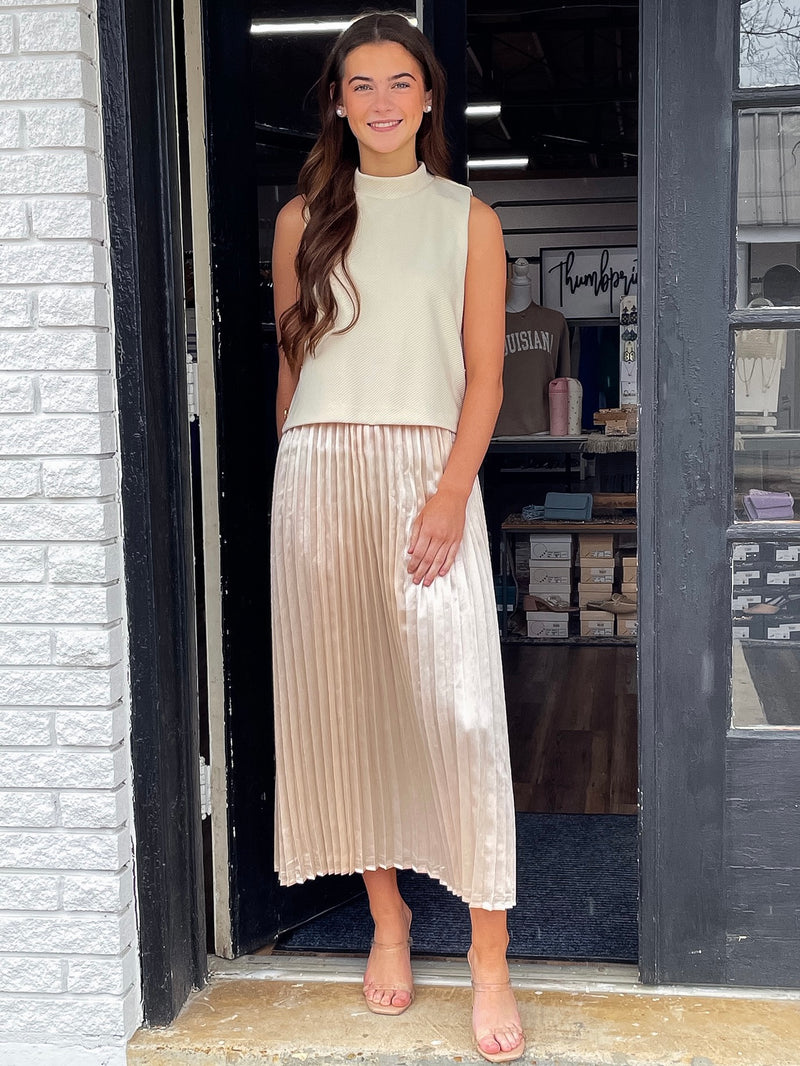 Joyful Classic Cream Pleated Dress