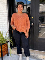 Textured Line Hi-Low Hem Folded Sleeve V-Neck Top