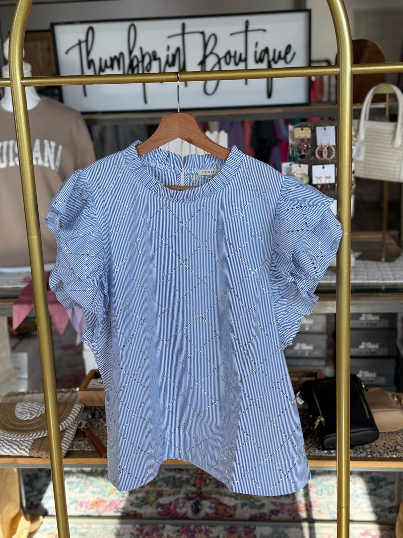 Staci's Beaded & Ruffled Sleeve Top