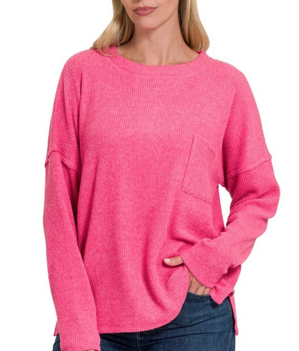 Soft Ribbed Sweater w/ Pocket