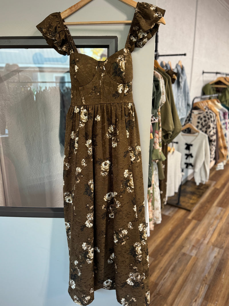 Harvest of Hope Floral Corset Midi Dress