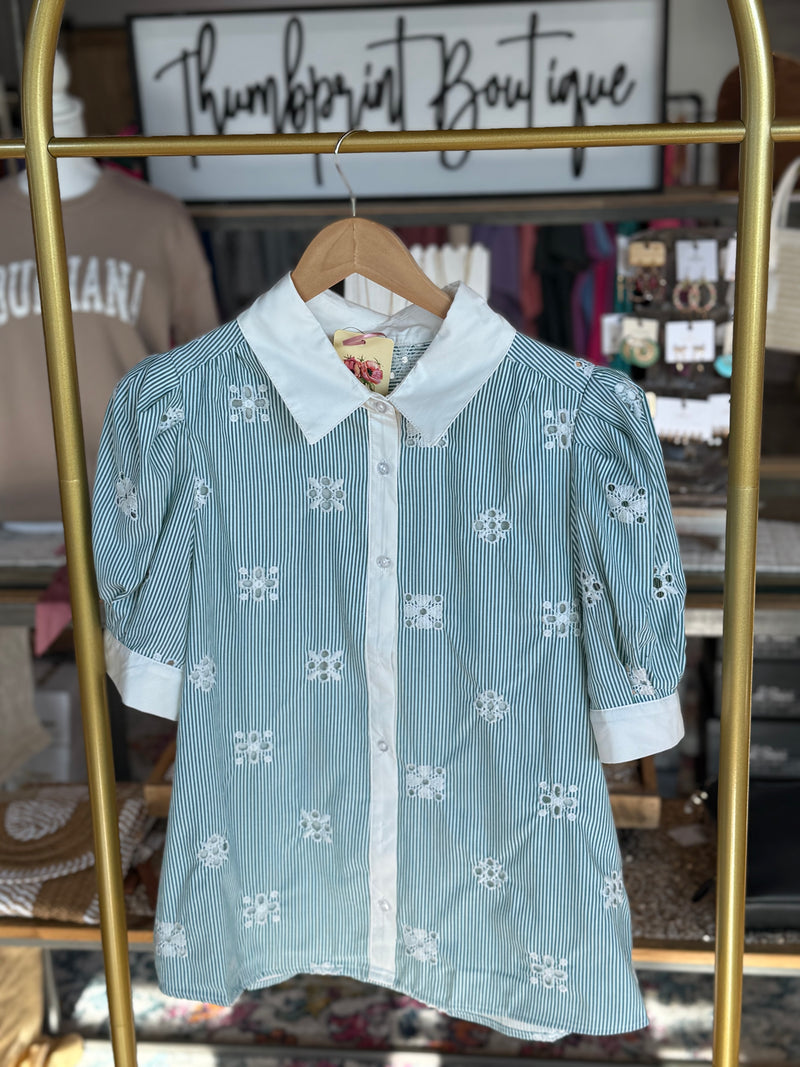 While I'm Away Striped Eyelet Blouse