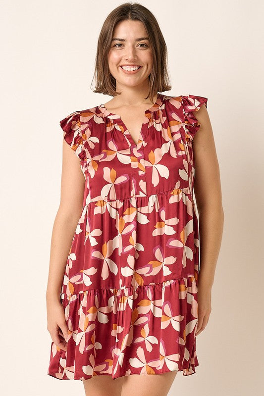 Flower Print Tier Detail Mini Dress