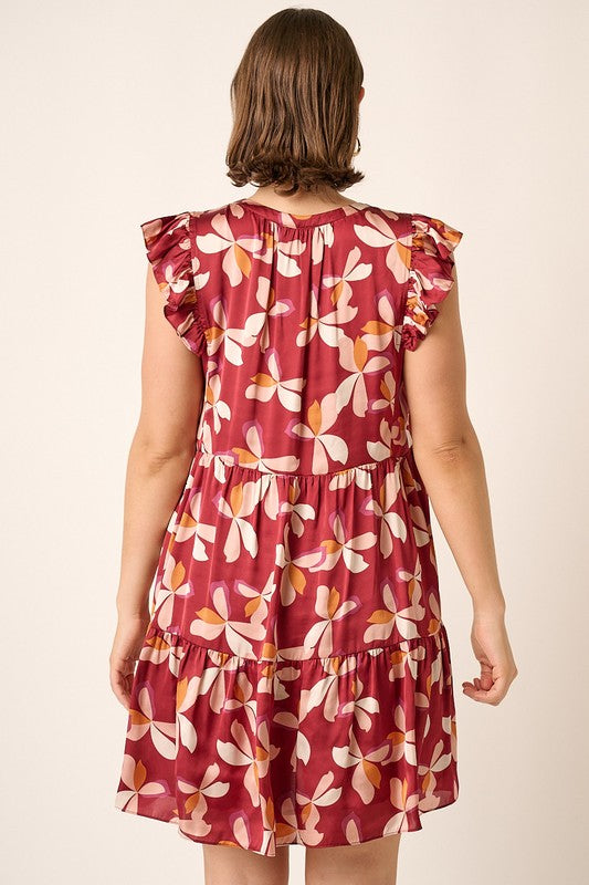 Flower Print Tier Detail Mini Dress