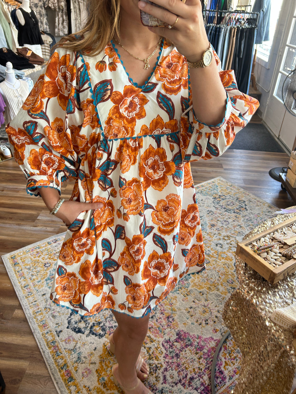 Scotti's Floral & Scalloped Mini Dress