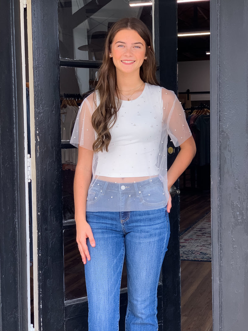 Rhinestone and Pearl Mesh Top
