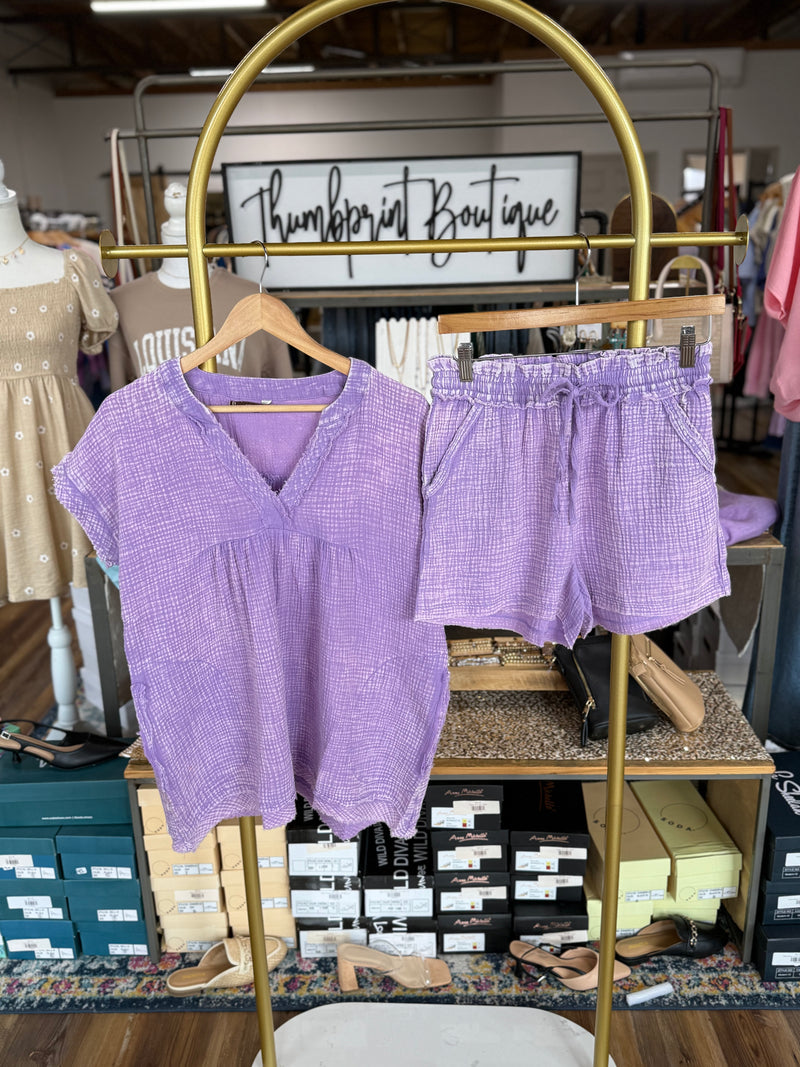 Double Gauze Frayed Hem Drawstring Shorts