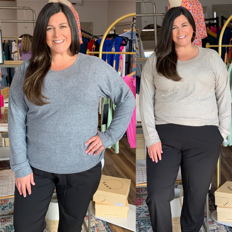 Soft and Cozy Brushed Crew Neck LS Top