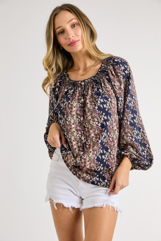 Found Love Smocked Floral Blouse