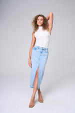Light Denim Maxi Skirt With Front Slit