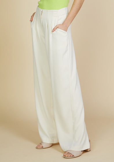 Pintuck Wide Leg Off White Pants