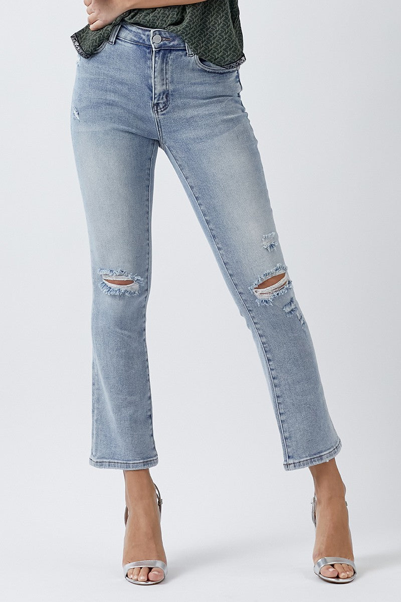 Curvy Mid Rise Straight Leg Risen Denim