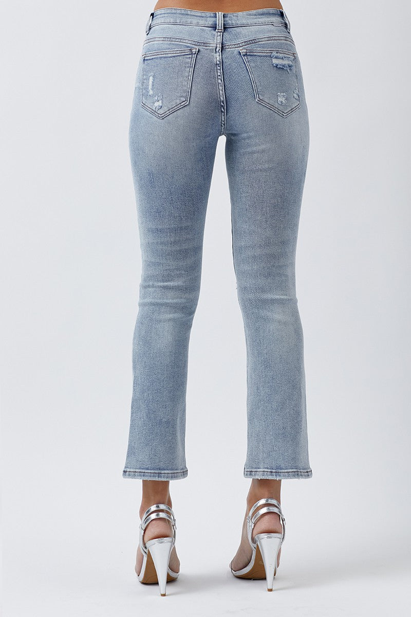 Curvy Mid Rise Straight Leg Risen Denim