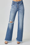 Curvy Mid Rise Distressed Wide Leg Denim