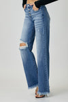 Curvy Mid Rise Distressed Wide Leg Denim