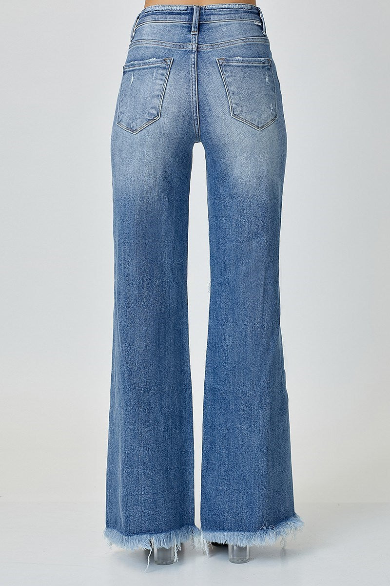 Curvy Mid Rise Distressed Wide Leg Denim