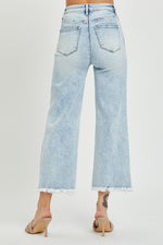 Curvy High Rise Frayed Ankle Wide Jeans