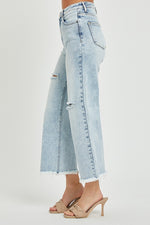 Curvy High Rise Frayed Ankle Wide Jeans