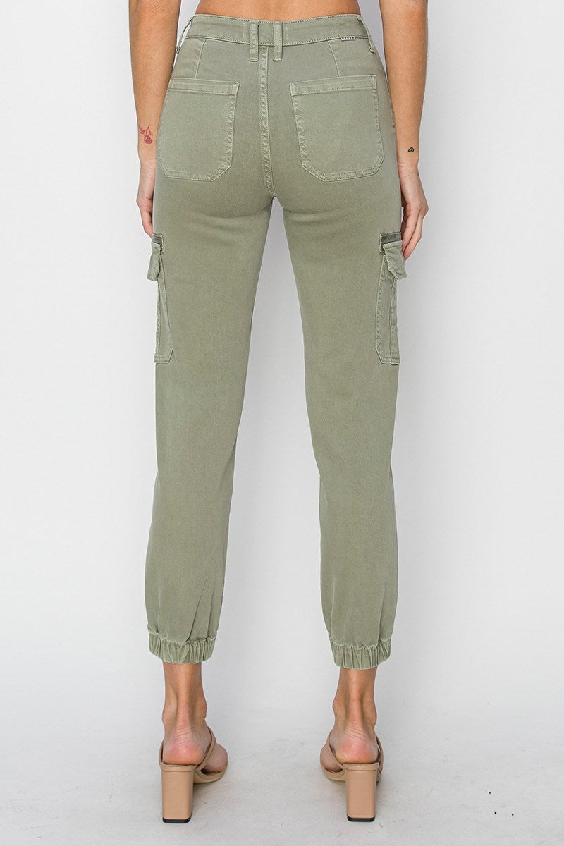 High Rise Olive Cargo Jogger Denim