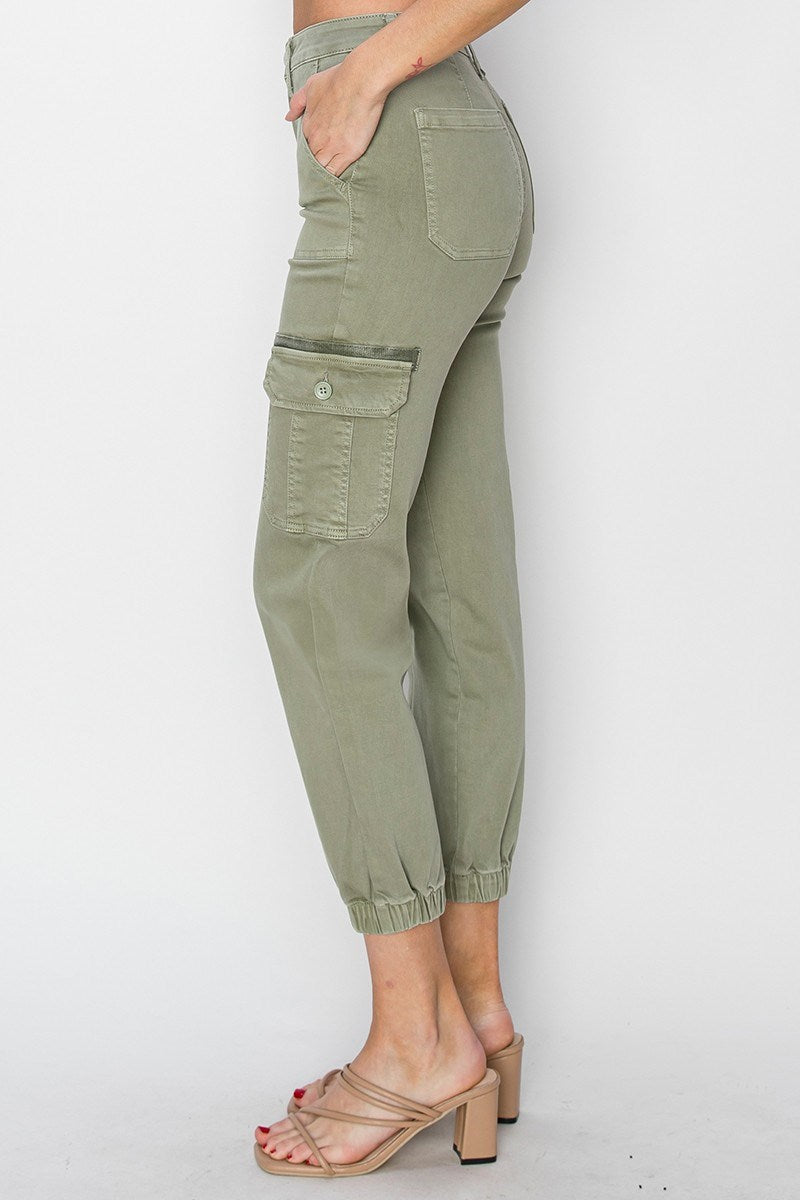 High Rise Olive Cargo Jogger Denim