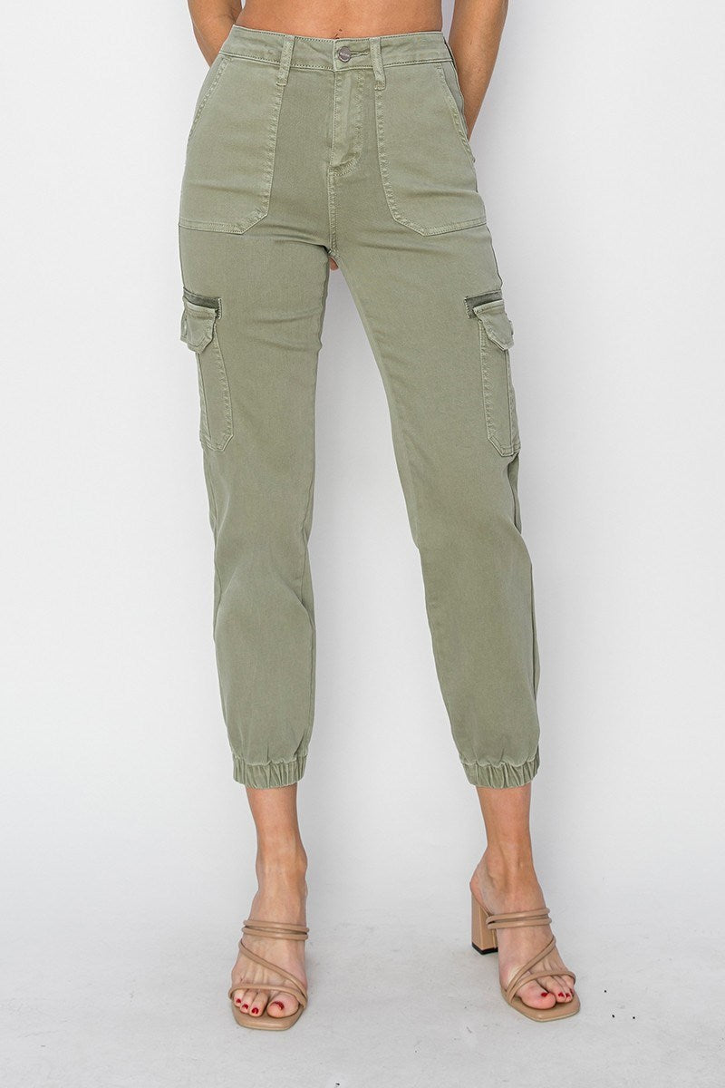High Rise Olive Cargo Jogger Denim