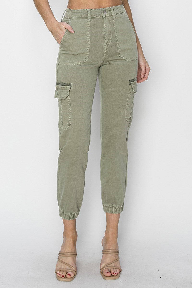 High Rise Olive Cargo Jogger Denim