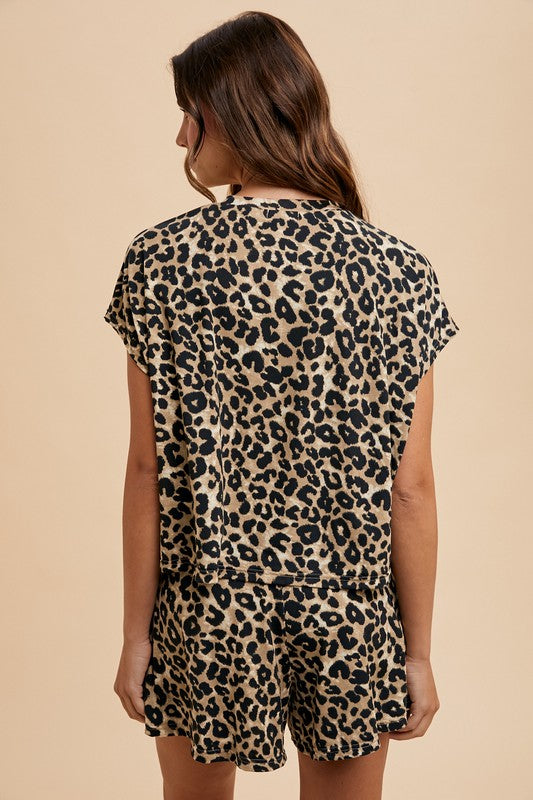 Soft Touch Leopard Knit Top & Flare Shorts Set