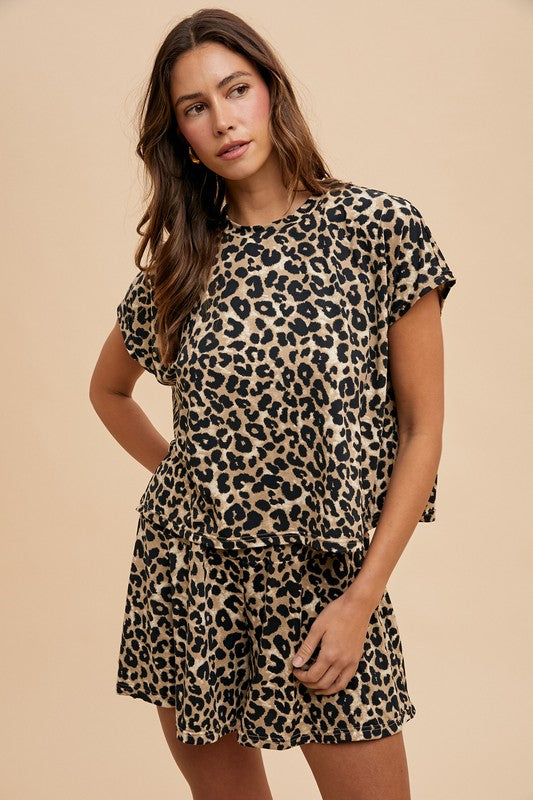 Soft Touch Leopard Knit Top & Flare Shorts Set