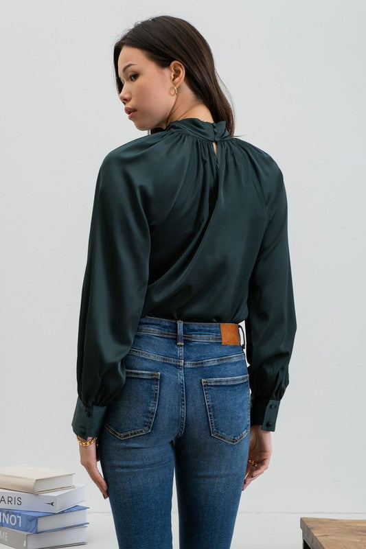 Twist & Shout Hunter Green Long Sleeve Blouse