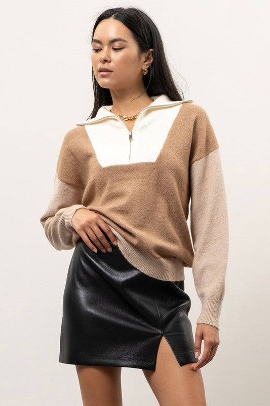 Colorblock Half Zip Sweater
