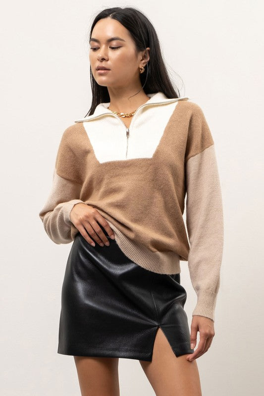 Colorblock Half Zip Sweater