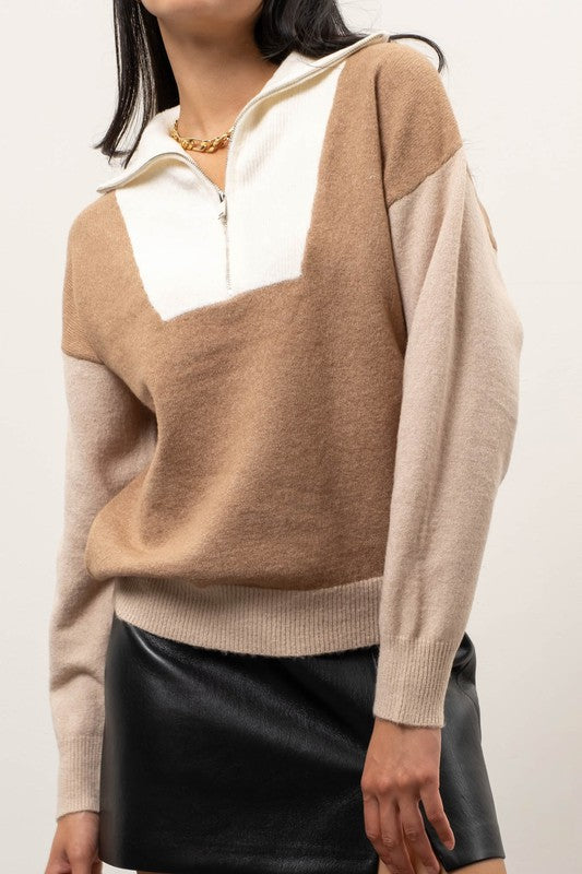 Colorblock Half Zip Sweater