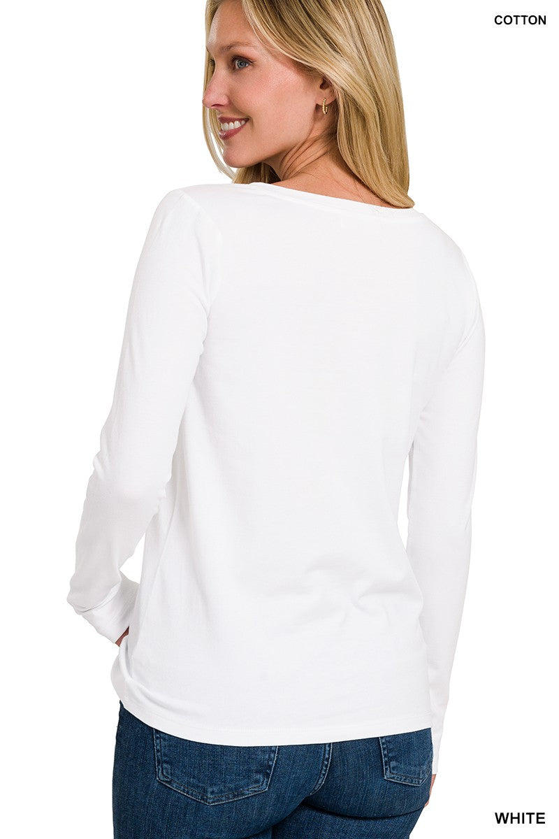 Long Sleeve Cotton V-neck