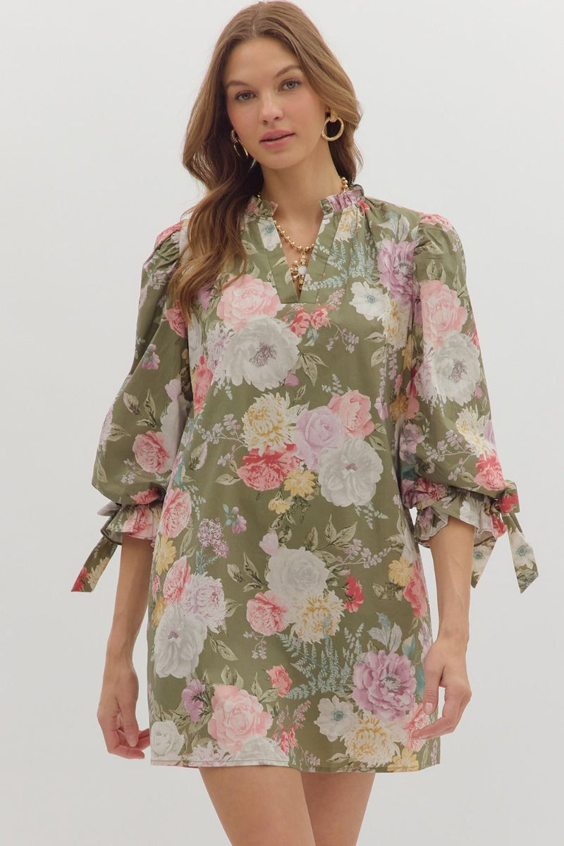 Pretty Please Floral Tie Sleeve Dress