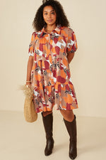 Abstract Leopard Print Button Up Dress