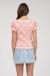 Graphic Bow Ruffle Sleeve Sweater Knit To