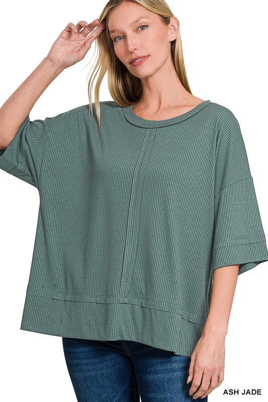 Sophie's Ribbed Boat Neck 3/4 Sleeve Top