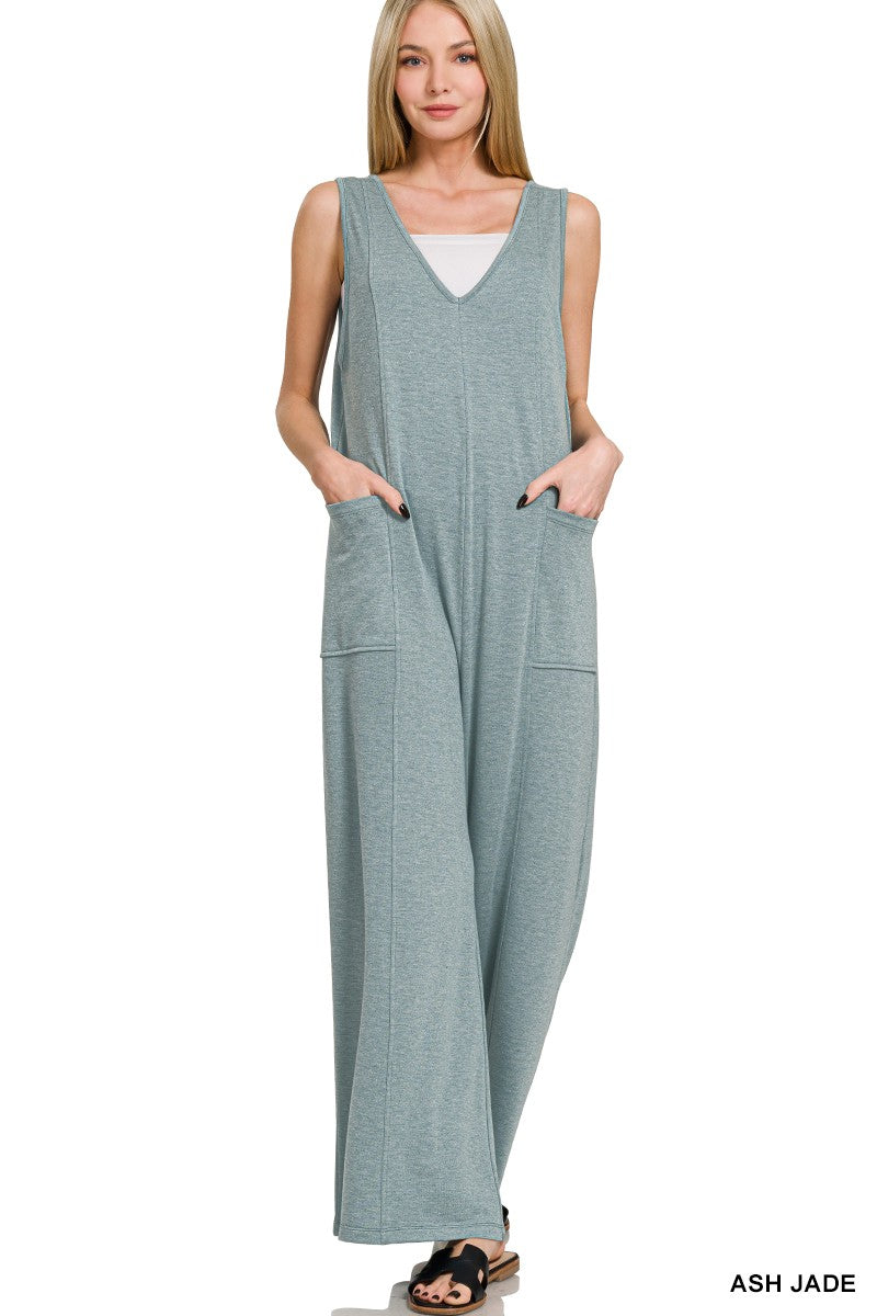 French Terry Deep V Neck Jumpsuit