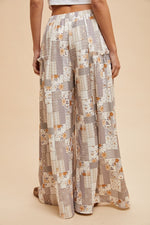Patchwork Print Textured Knit Wide Leg Pants