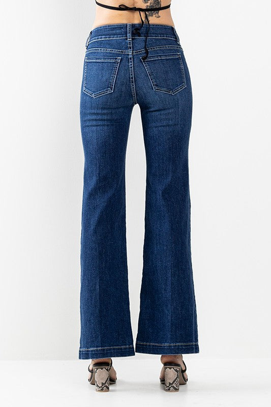 Kali's Two Button Mid Rise Flare Jean