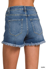 Distressed Dark Wash Denim Shorts