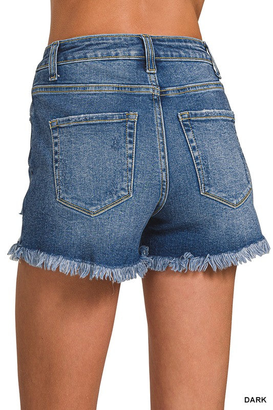 Distressed Dark Wash Denim Shorts