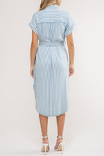 Striped Collar Denim Midi Dress