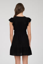 V Neck Short Sleeve Ruffle Detail Mini Dress