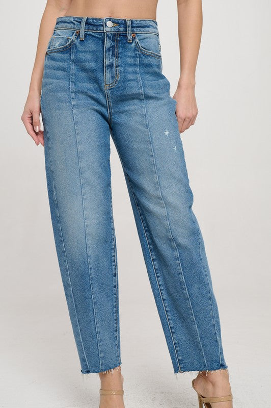 High Rise Barrel Denim W Center Seams
