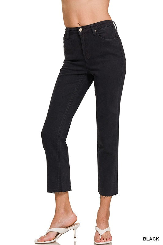 Acid Washed High Waist Cropped Straight Pants